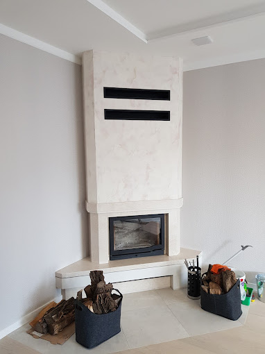 Портал для каміна Bravo Баварія Botticino мармур + Atem White кварц бежевий/білий кутовий