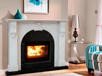 Портал для каміна Bravo Манчестер Polaris + Nero Marquina мармур білий/чорний кутовий