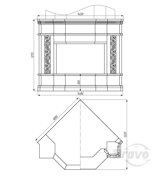 Портал для каміна Bravo Мілано Polaris мармур білий кутовий