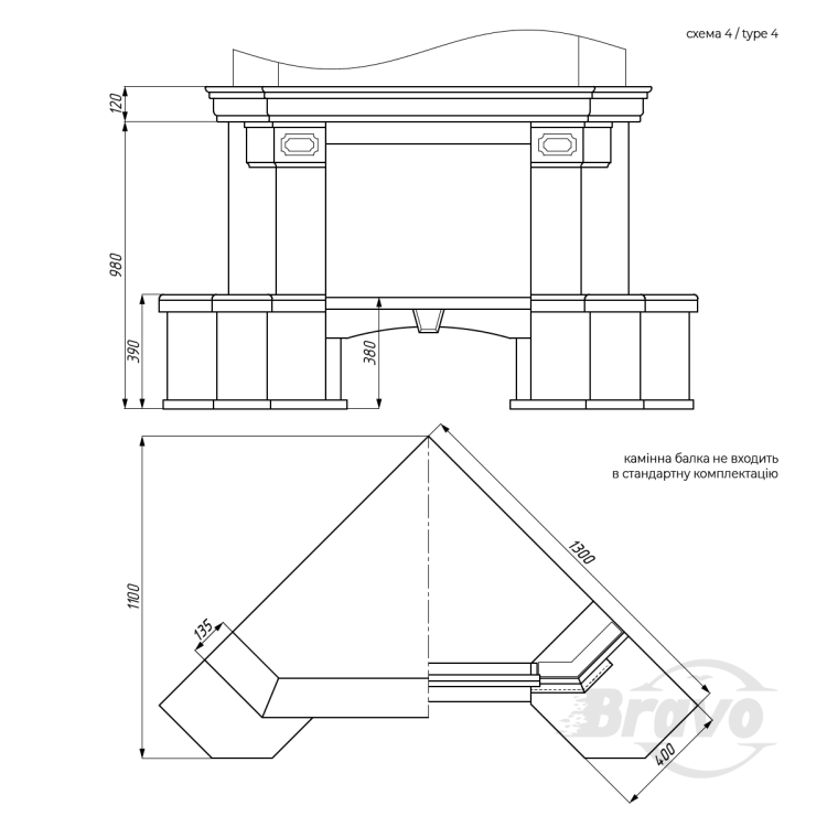 Портал для каміна Bravo Барбара Daino Reale мармур бежевий кутовий n4