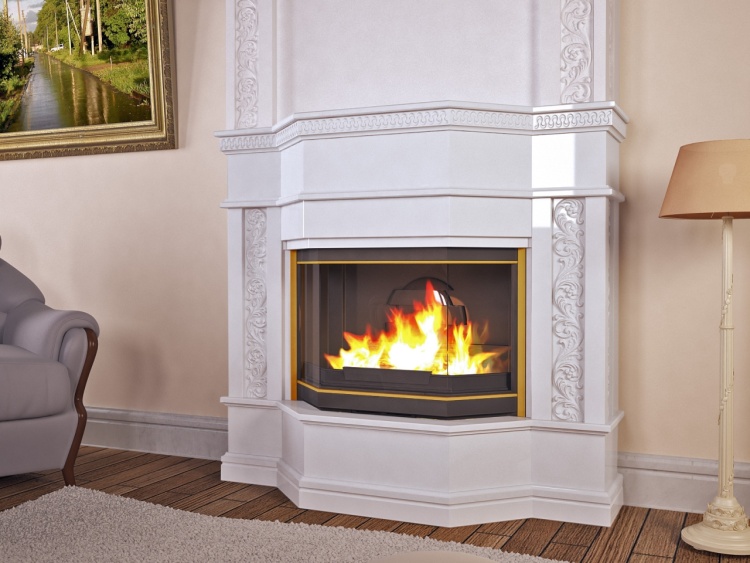 Портал для камина Bravo Милано Volakas мрамор белый угловой