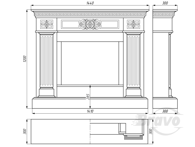 Портал для каміна Bravo Александрія Volakas мармур білий прямий