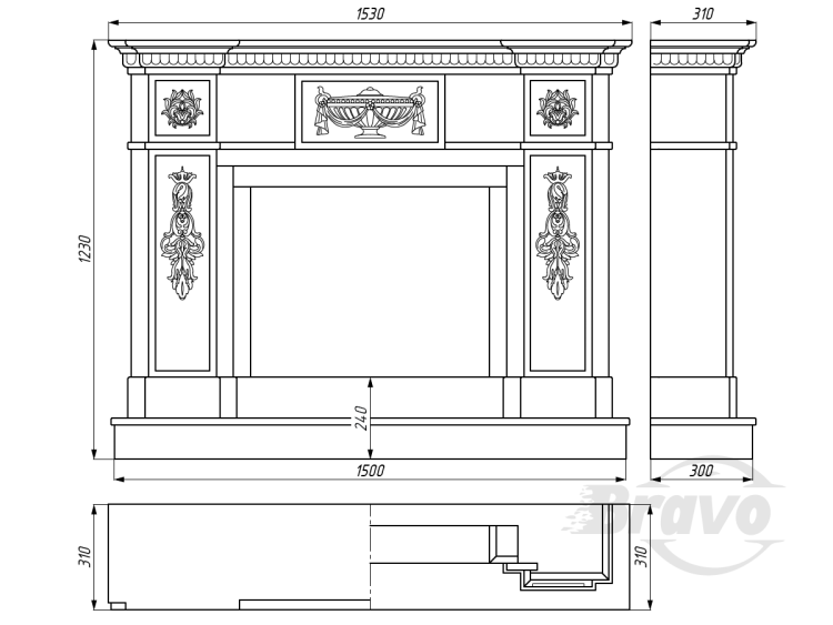 Портал для каміна Bravo Неаполь Volakas мармур білий прямий