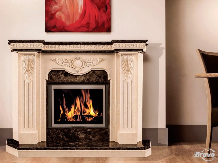 Портал для каміна Bravo Барселона Botticino + Emperador Dark мармур бежевий/коричневий кутовий