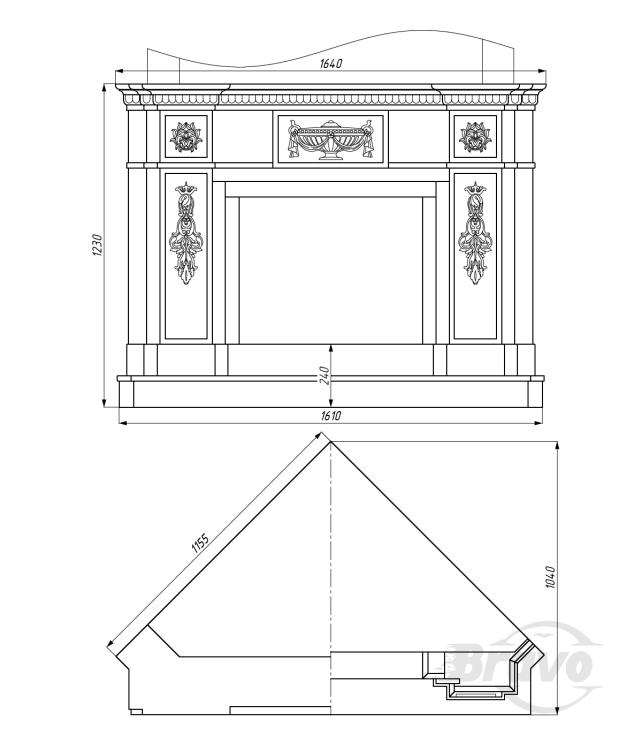 Портал для каміна Bravo Неаполь Volakas мармур білий кутовий