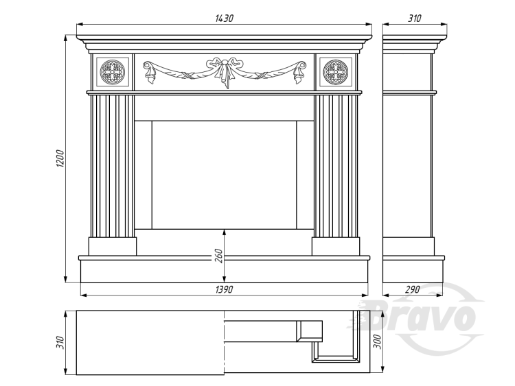 Портал для каміна Bravo Париж Crema Marfil мармур бежевий прямий