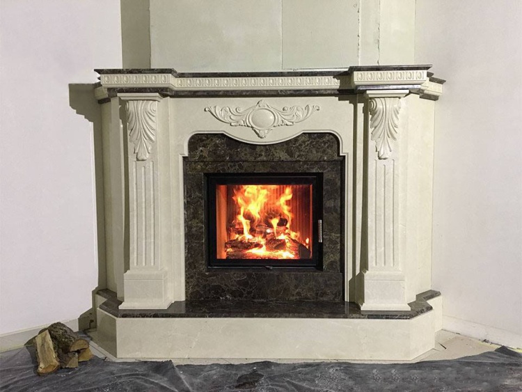 Портал для каміна Bravo Барселона Crema Marfil + Emperador Dark мармур бежевий/коричневий кутовий