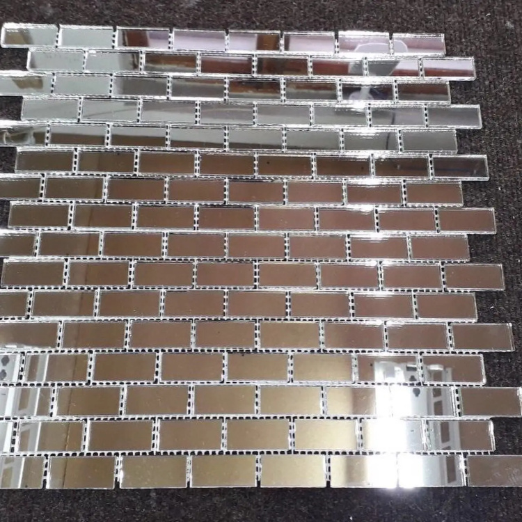 Мозаїка дзеркальна DecorStoneHub Zs-brik-Z срібляста 338х318 мм цегляна кладка для спальні та ванної