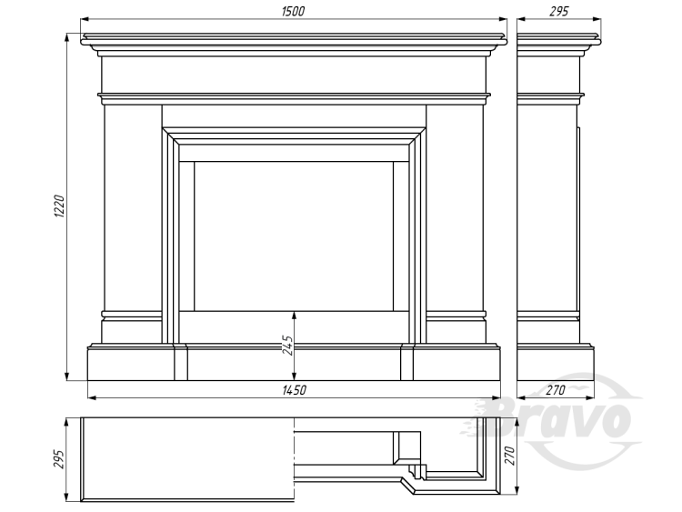 Портал для каміна Bravo Мадрид Botticino мармур бежевий прямий