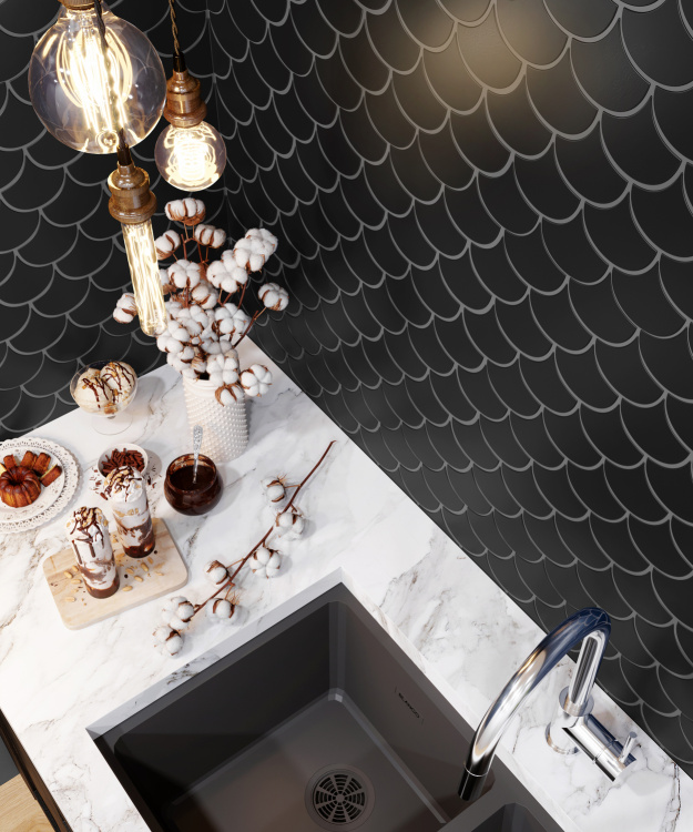 Мозаика керамическая Kotto Ceramica SCALES SC 6022 Graphite Black 240 x 240 x 9 ( 0,037 m.2 )