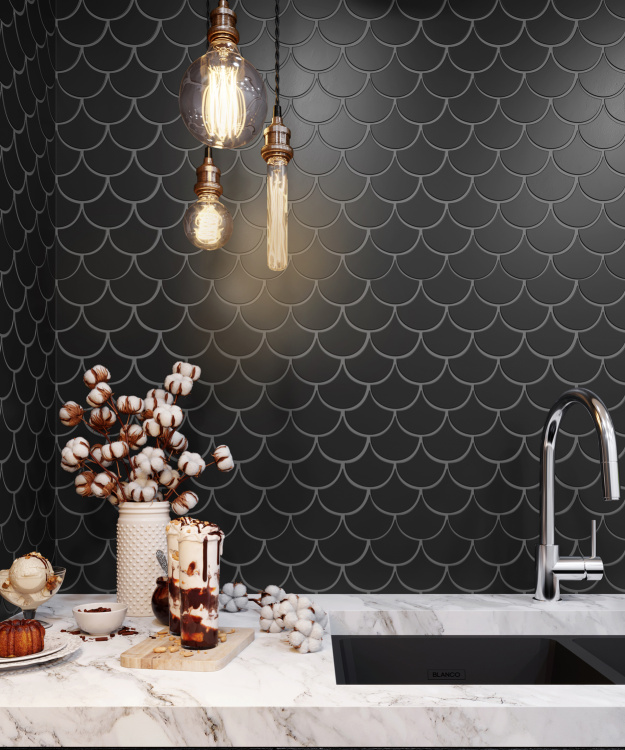 Мозаика керамическая Kotto Ceramica SCALES SC 6022 Graphite Black 240 x 240 x 9 ( 0,037 m.2 )