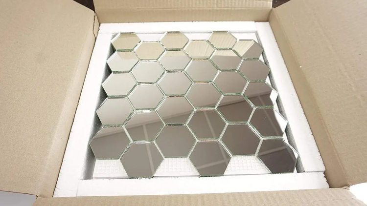 Мозаїка дзеркальна DecorStoneHub Zs-hex-Z срібляста 304х303 мм соти для зонування простору та ніш