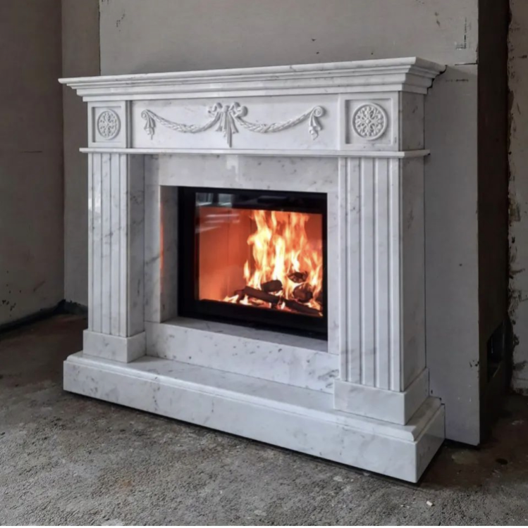 Портал для каміна Bravo Париж Volakas мармур білий прямий