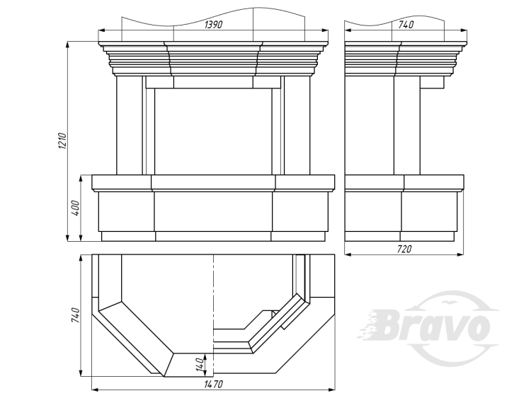 Портал для камина Bravo Одесса Giallo Atlantide мрамор бежевый прямой n2