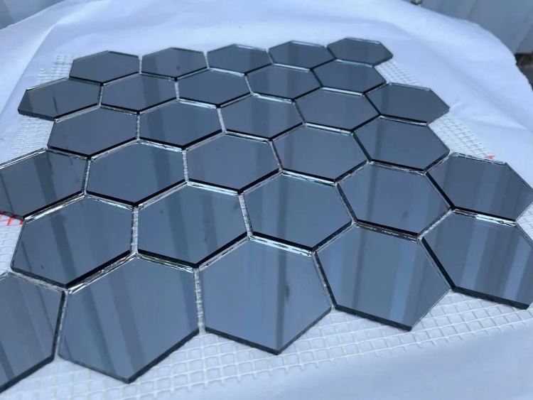 Мозаїка дзеркальна DecorStoneHub Zs-hex-G графітова 304х303 мм шестикутник для оформлення камінів