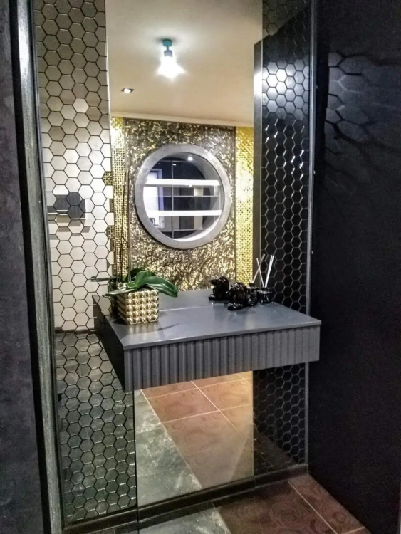 Мозаїка дзеркальна DecorStoneHub Zs-hex-G графітова 304х303 мм шестикутник для оформлення камінів