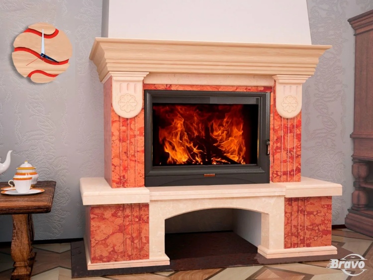 Портал для камина Bravo Болония Rosso Asiago + Botticino мрамор красный/бежевый угловой
