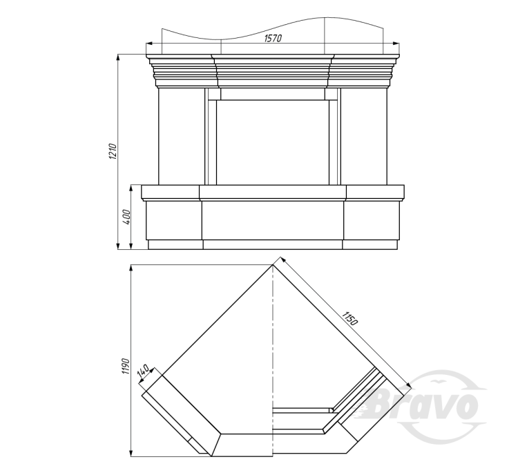 Портал для камина Bravo Одесса Giallo Atlantide мрамор бежевый угловой n3