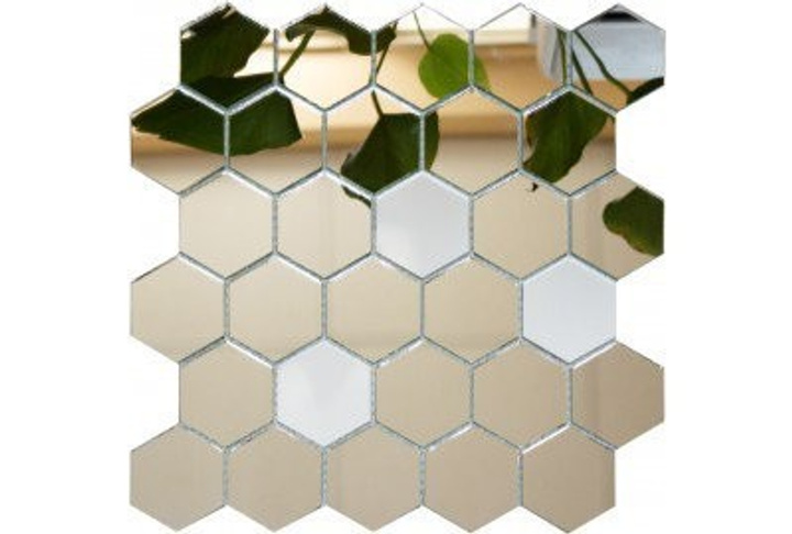Мозаїка дзеркальна DecorStoneHub Zs-hex-ZS срібляста з сатином 304х303 мм шестигранник для колон