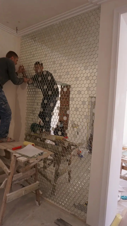 Мозаїка дзеркальна DecorStoneHub Zs-hex-ZS срібляста з сатином 304х303 мм шестигранник для колон