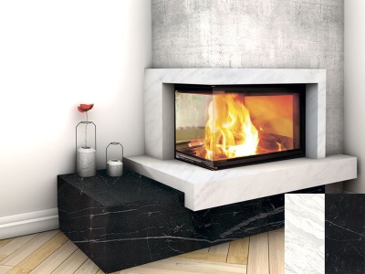 Портал для каміна Bravo Техно-2 Volakas + Nero Marquina мармур білий/чорний кутовий