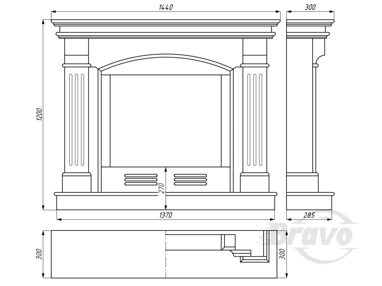 Портал для каміна Bravo Тулуза Botticino + Emperador Dark мармур бежевий/коричневий прямий
