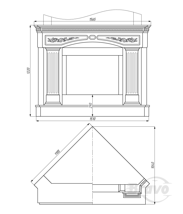 Портал для каміна Bravo Валенсія Volakas мармур білий кутовий