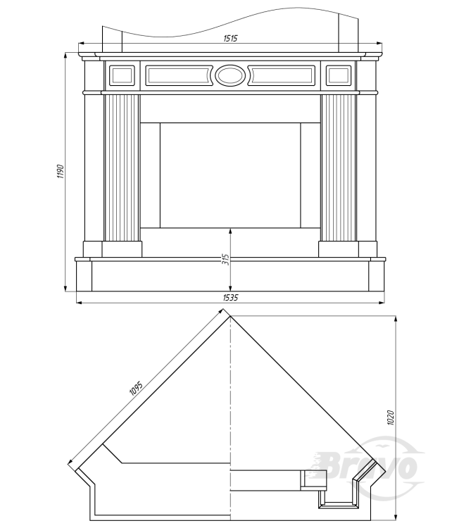 Портал для каміна Bravo Оскар Daino Reale мармур бежевий кутовий