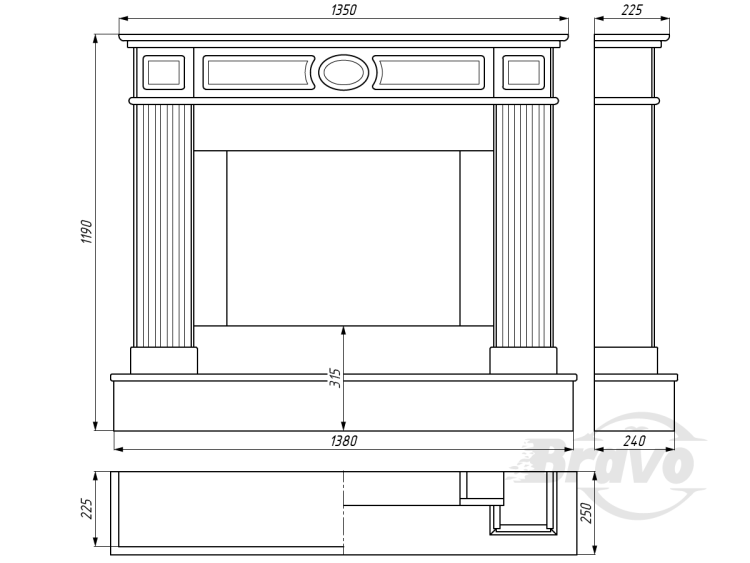 Портал для каміна Bravo Оскар Crema Marfil мармур бежевий прямий