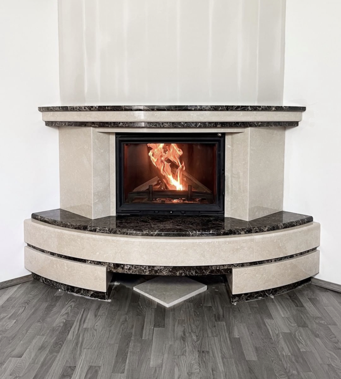 Портал для каміна Bravo Осло Botticino + Emperador Dark мармур бежевий/коричневий кутовий