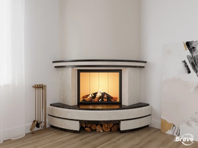 Портал для каміна Bravo Осло Botticino + Emperador Dark мармур бежевий/коричневий кутовий