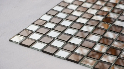 Мозаика зеркальная DecorStoneHub Zs-mix-ZB серебристо-бронзовая 330х330 мм шахматный декор в салон