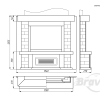 Портал для камина Bravo Верона Rosso Asiago мрамор + плитка Travertine красный/бежевый прямой n2