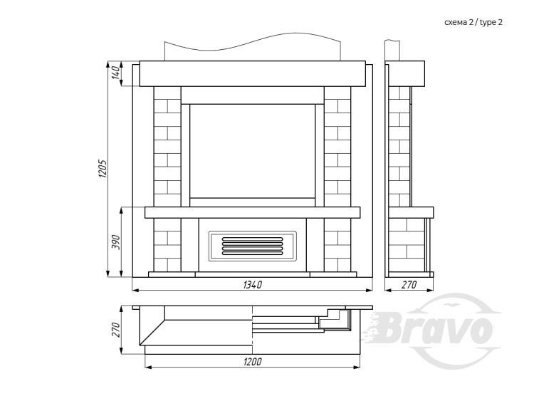 Портал для камина Bravo Верона Rosso Asiago мрамор + плитка Travertine красный/бежевый прямой n2