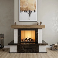 Портал для камина Bravo Верона Rosso Asiago мрамор + плитка Travertine красный/бежевый прямой n2