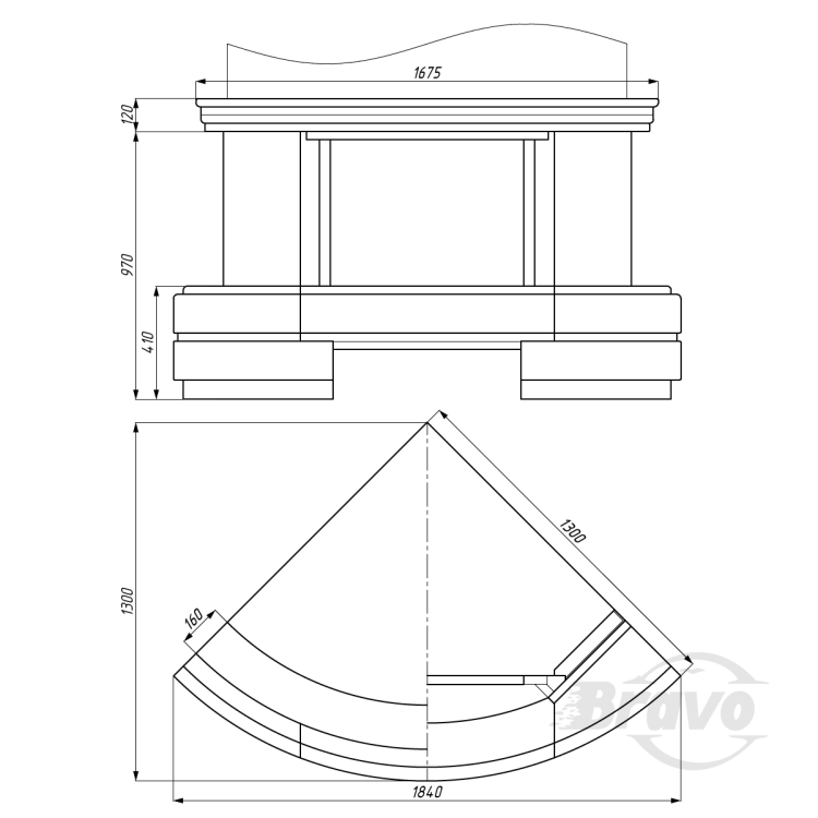 Портал для каміна Bravo Осло Botticino + Verde Guatemala мармур бежевий/зелений кутовий з балкою