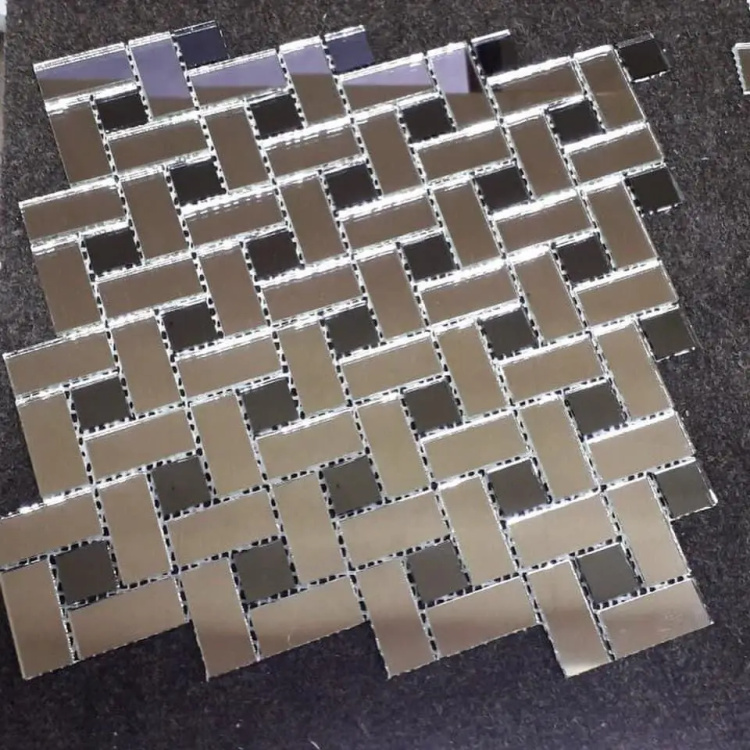 Мозаїка дзеркальна DecorStoneHub Zs-mrm-G сріблясто-графітовий 302х302 мм кошикова плетінка для кафе