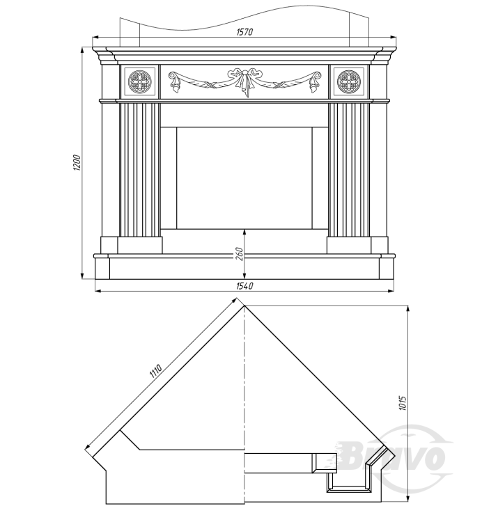 Портал для каміна Bravo Париж Crema Marfil бежевий мармур кутовий
