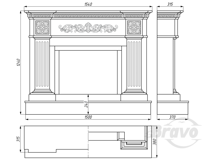 Портал для камина Bravo Киев Daino Reale мрамор бежевый прямой