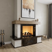 Портал для каміна Bravo Верона Rosso Asiago мармур + плитка Travertine червоний/бежевий кутовий n6