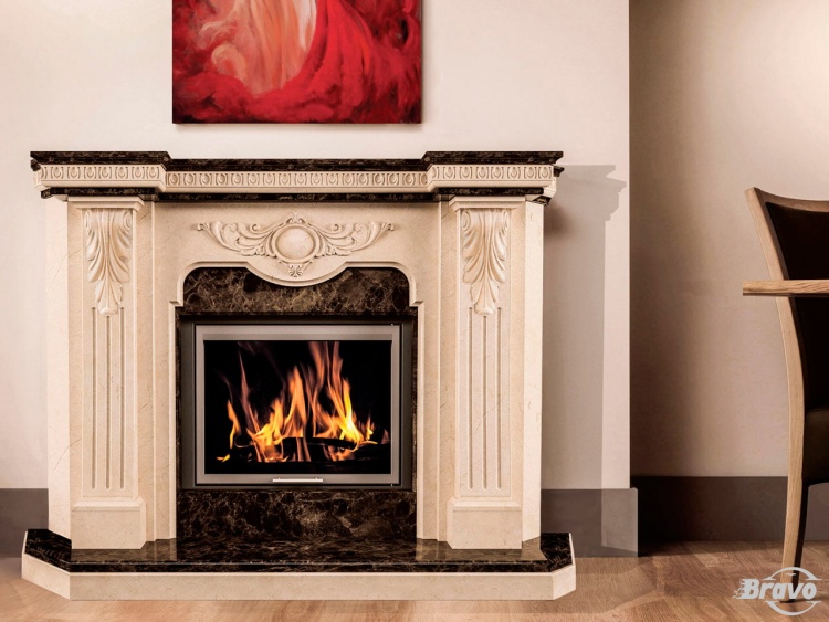 Портал для каміна Bravo Барселона Crema Marfil + Emperador Dark мармур бежевий/коричневий прямий
