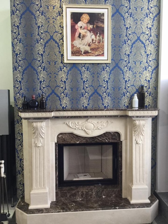 Портал для каміна Bravo Барселона Crema Marfil + Emperador Dark мармур бежевий/коричневий прямий