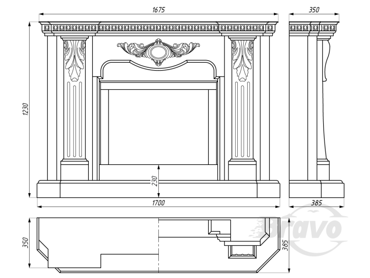 Портал для каміна Bravo Барселона Crema Marfil + Emperador Dark мармур бежевий/коричневий прямий