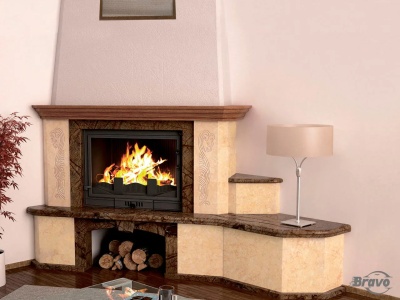 Портал для каміна Bravo Парма Браун Bidasar Brown + Giallo Atlantide мармур бежевий/коричневий кутовий