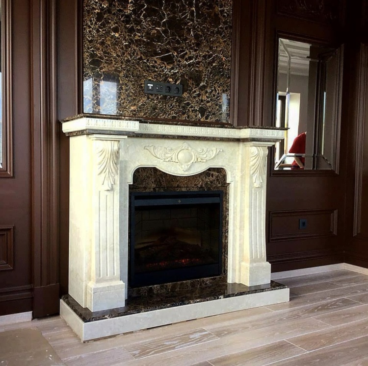 Портал для каміна Bravo Барселона Botticino та Emperador Dark мармур бежевий/коричневий прямий