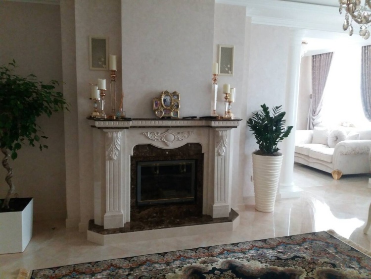 Портал для каміна Bravo Барселона Botticino та Emperador Dark мармур бежевий/коричневий прямий