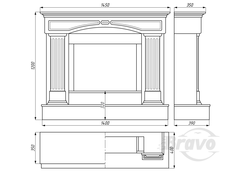 Портал для каміна Bravo Версаль Crema Marfil мармур бежевий прямий