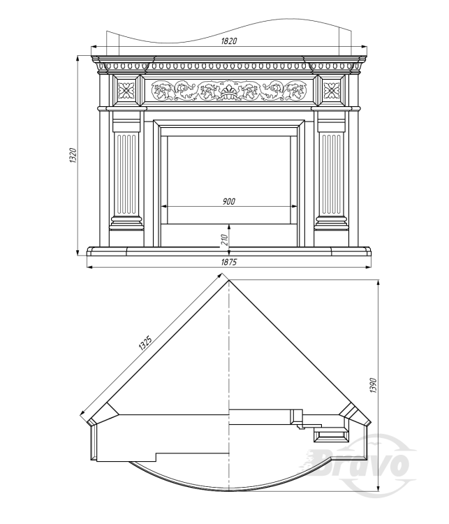 Портал для каміна Bravo Прага Botticino + Emperador Dark мармур бежевий/коричневий кутовий