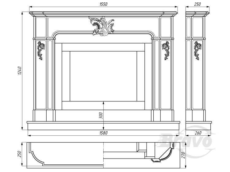 Портал для каміна Bravo Женева Polaris мармур білий прямий