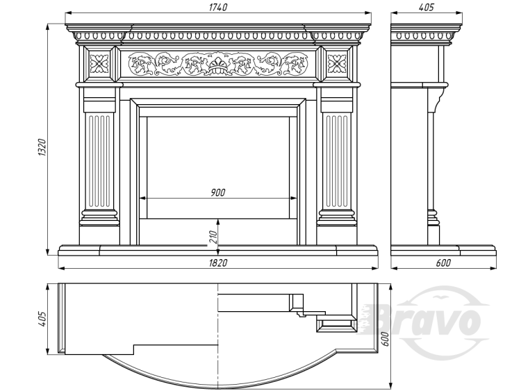 Портал для каміна Bravo Прага Crema Marfil + Emperador Dark мармур бежевий/коричневий прямий